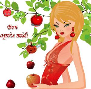 Gif animé bon après-midi femme et fruit