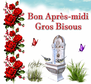 Gif animé bon après-midi fontaine oiseaux