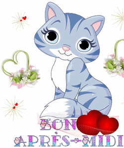 Gif animé bon après-midi chat et coeur