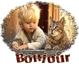 Gifs animés bonjour enfant et chat