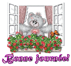 Gif animé bonne journée ours a la fenetre