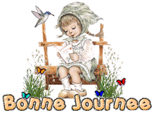 Gif animé bonne journée fille sur un banc