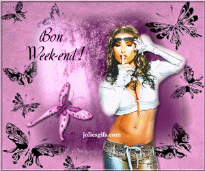 Gif animé bon week-end femme papillon