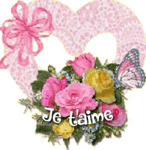 Gif animé je t'aime fleurs papillon
